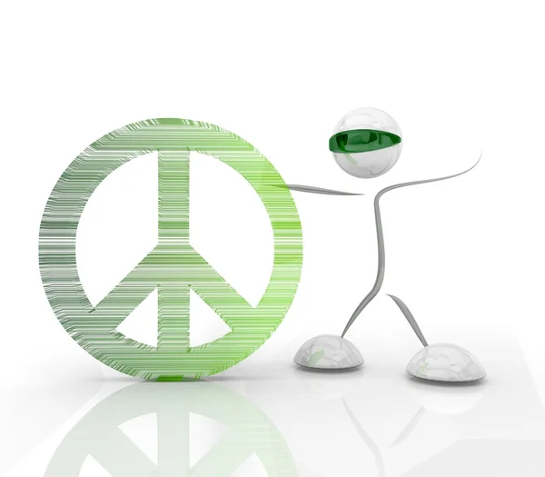 Vrede voor de toekomstige symbool met futuristische 3d karakter — Stockfoto