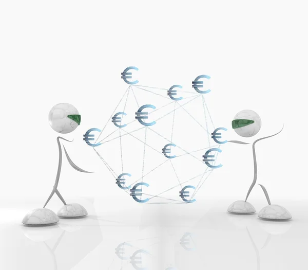 Cyber euro nätverk med robot 3d-karaktär — Stockfoto