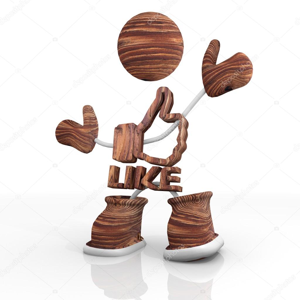 wooden like social network symbol 3d Illustration