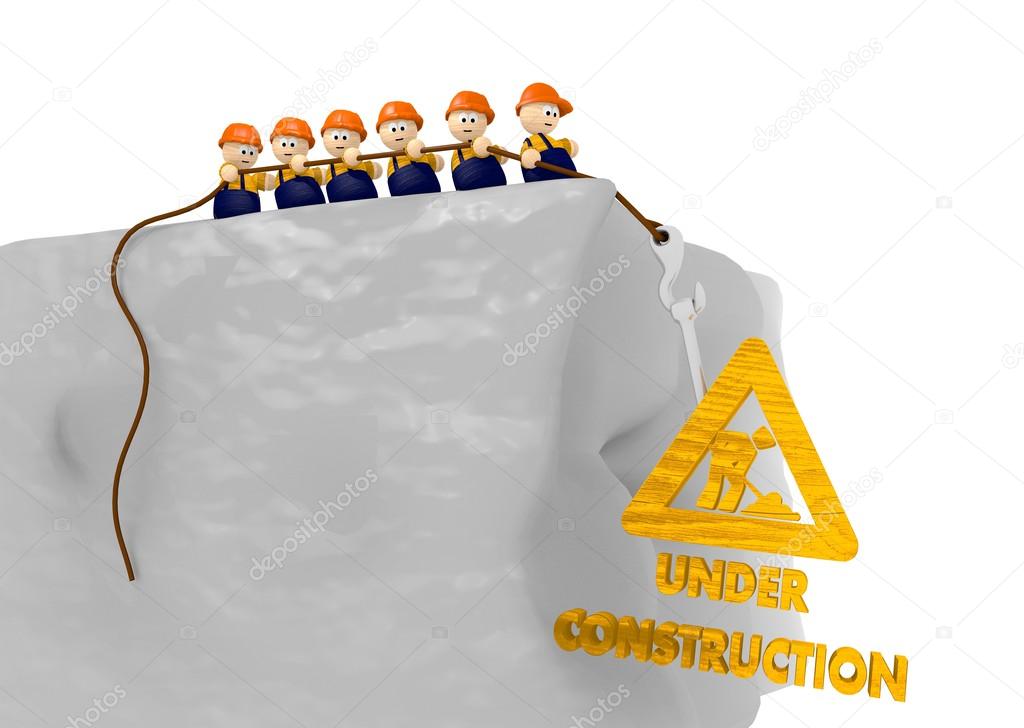 under construction 3d graphic with cute 3d character