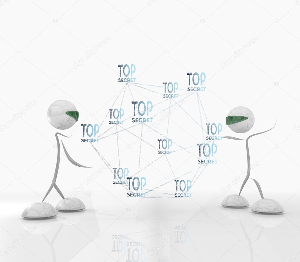 cyber top secret network with two 3d character