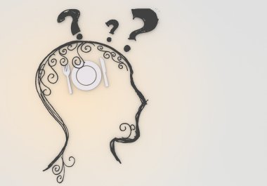 Isolated restaurant thinking symbol inside the head clipart