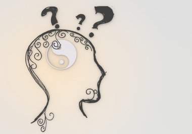 psikolojik ying yang sembolü boyalı kafanın içinde