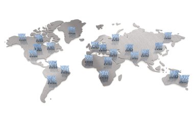 Isolated international metallic new jobs map network clipart