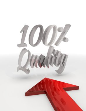 Kırmızı ok ile yaratıcı yüzde 100 kalite simgesi