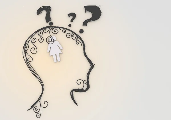 Pszichológiai gondolkodás nő szimbólum festett fejemben — Stock Fotó