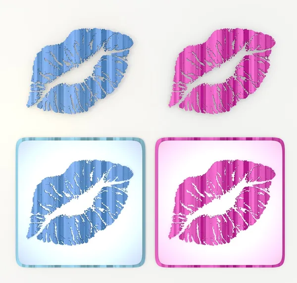 Fresh kiss icon in pink and blue lable — Stock Photo, Image