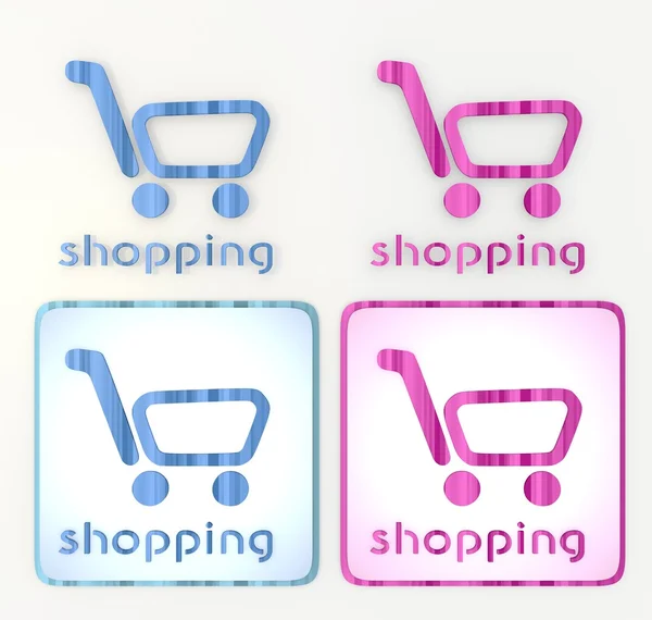 Blaue und rosafarbene Etiketten mit Shopping-Symbolen — Stockfoto