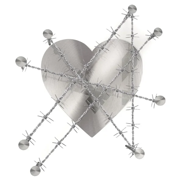 Barbed heart symbol with design with razor wire — Stock Photo, Image