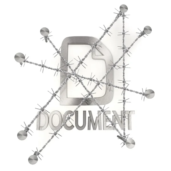 Locked metallic document icon with razor wire — Stock Photo, Image