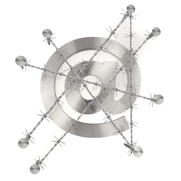 Enclosed metallic isolated e-mail symbol with razor wire — Stock Photo, Image