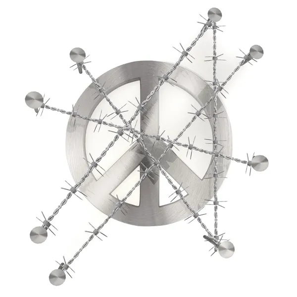 Barbed peace sign illustration with razor wire — Stock Photo, Image