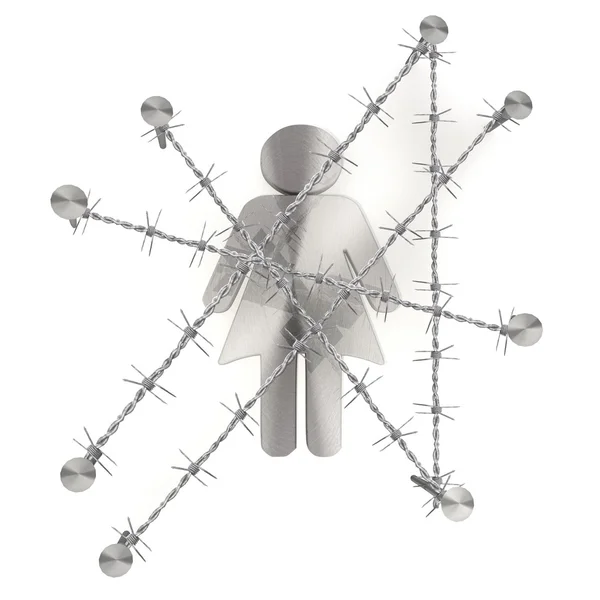 Locked and chaines girl icon with razor wire — Stock Photo, Image