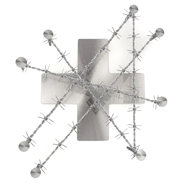 Chained and nailed caged cross symbol illustration — Stock Photo, Image