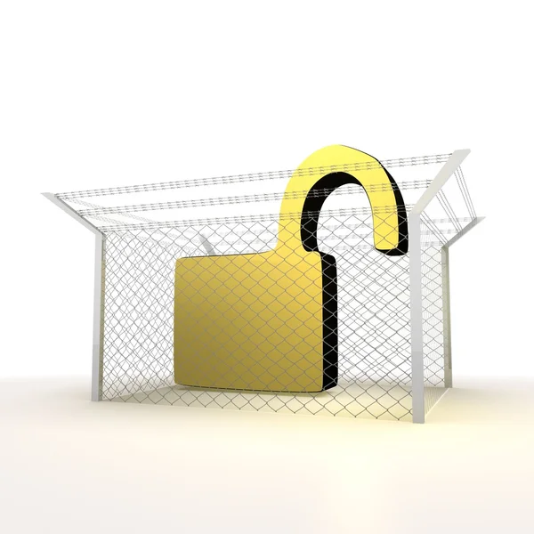 Изолированный металлический заблокированный небезопасный 3d символ — стоковое фото