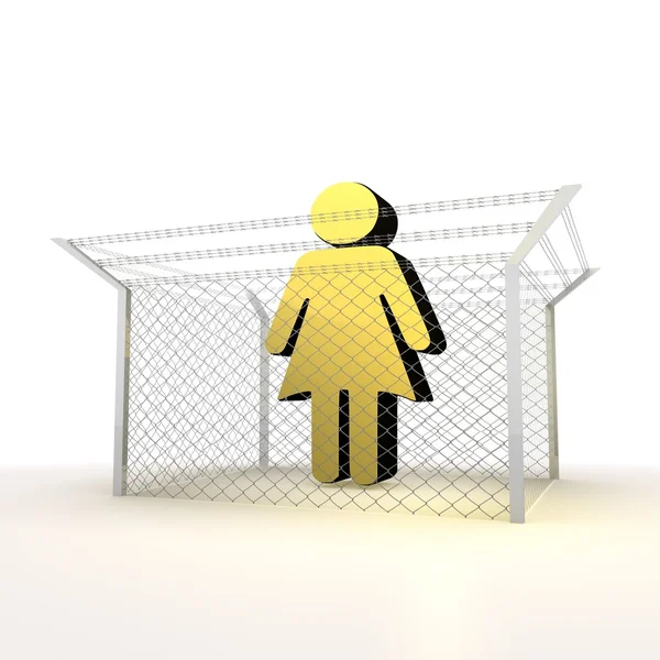 Isolerad metallisk bur kvinna 3d tecken — Stockfoto