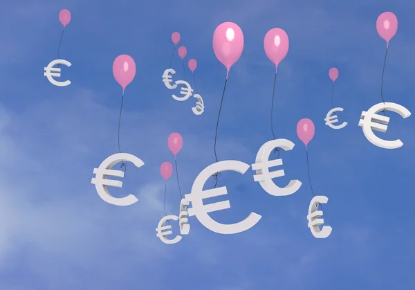 Flying Euro balloons in the sky of money — Stock Photo, Image