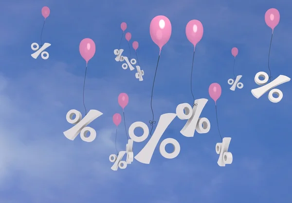 Flying Percentage balloons in the sky — Stock Photo, Image