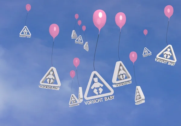 Baby on board balloons flying in the sky — Stock Photo, Image