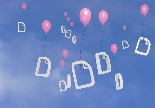 Många dokument ballonger flyger i himlen — Stockfoto