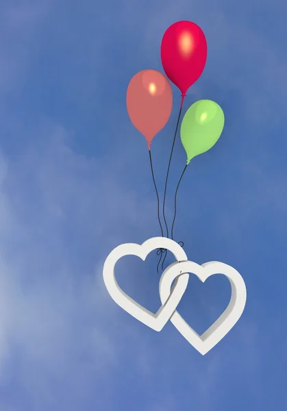 Vliegen kleurrijke ballon met twee harten symbool — Stockfoto