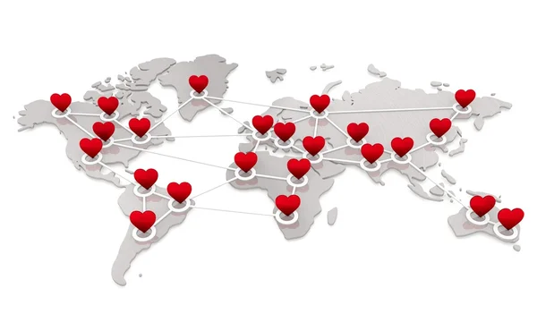 Międzynarodowy na białym tle czerwone serce sieć — Zdjęcie stockowe