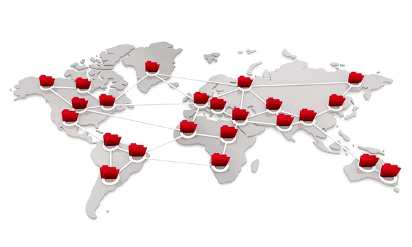 Mapa międzynarodowy na białym tle folderu sieci cyfrowej — Zdjęcie stockowe