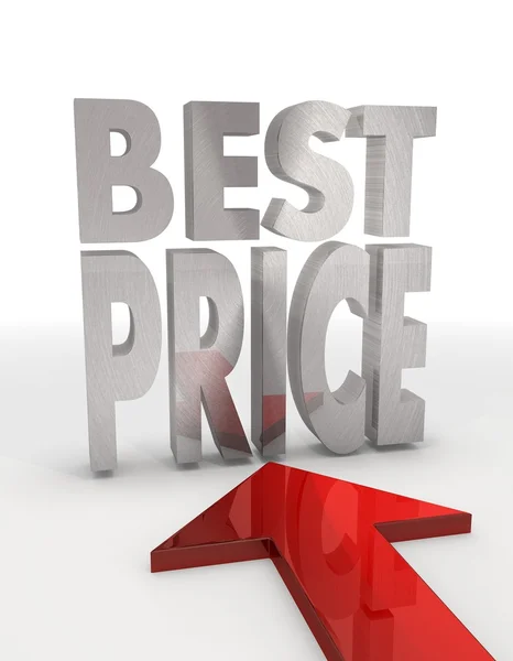 Metallic isolated best price icon with red arrow — Stock Photo, Image