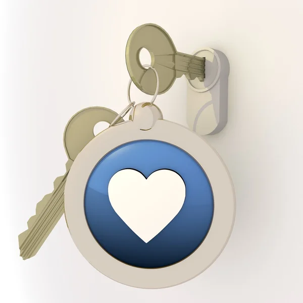 Ícone coração aberto resolvido no pingente chave — Fotografia de Stock