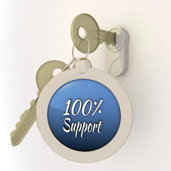 Unocked 100 procent steun pictogram op sleutel hanger — Stockfoto