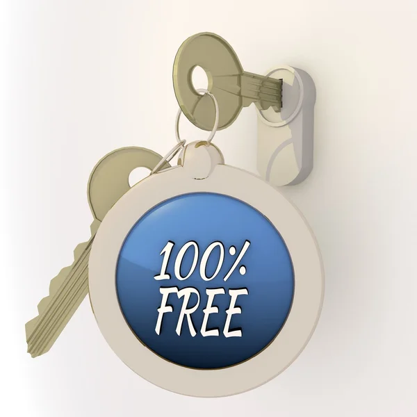 Unlocked 100% free icon on key pendant — стоковое фото