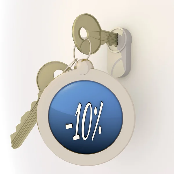 Locked unlocked 10 percent discount on key pendant — Stock Photo, Image