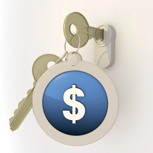 Locked unlocked Dollar icon on key pendant — Stock Photo, Image