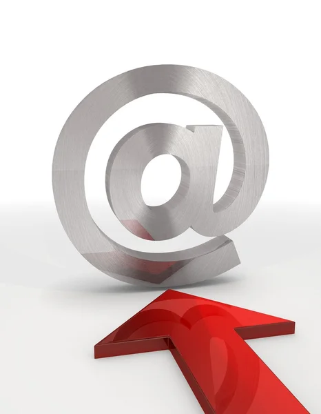 Ikona kreatywnych metalicznej e-mail z czerwoną strzałką Zdjęcia Stockowe bez tantiem