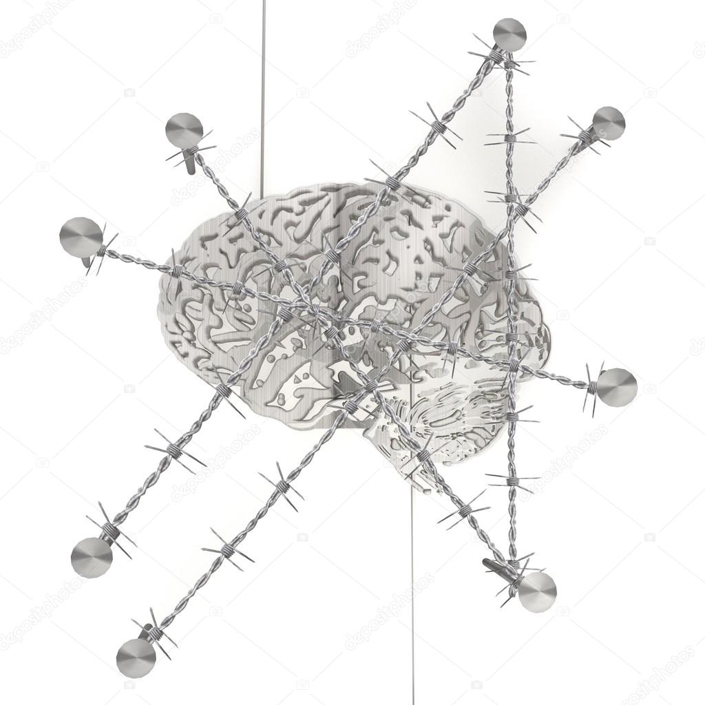 Barbed wired brain sign illustration