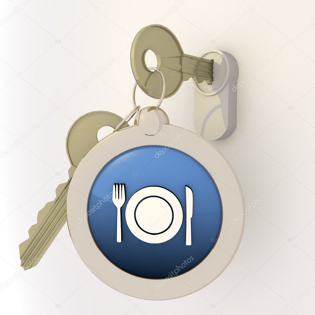 Unlocked locked restaurant icon on key pendant