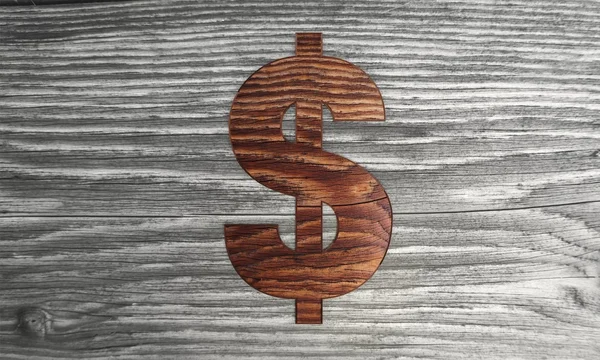 Dollar symbol in a new wooden background — Stock Photo, Image