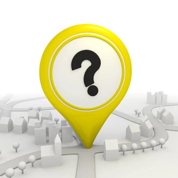Black question mark inside a yellow map pointer — Stock Photo, Image