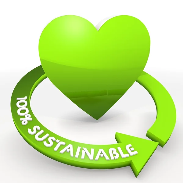 100 percentage sustainable eco green heart Illustration — Stock Photo, Image