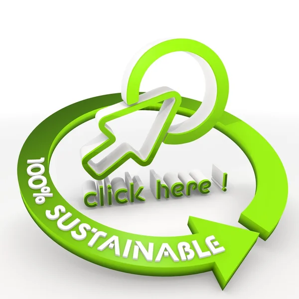 100% sostenible haga clic aquí icono en un fondo blanco — Foto de Stock