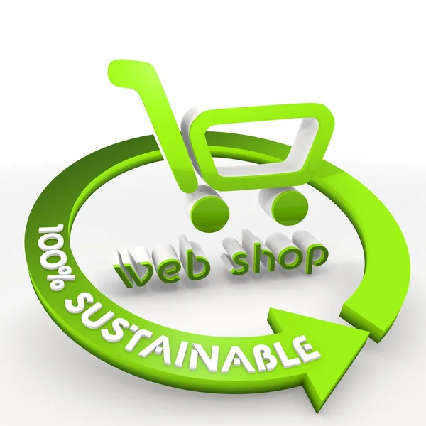 100% sostenibile web shop Illustrazione in un dorso bianco — Foto Stock