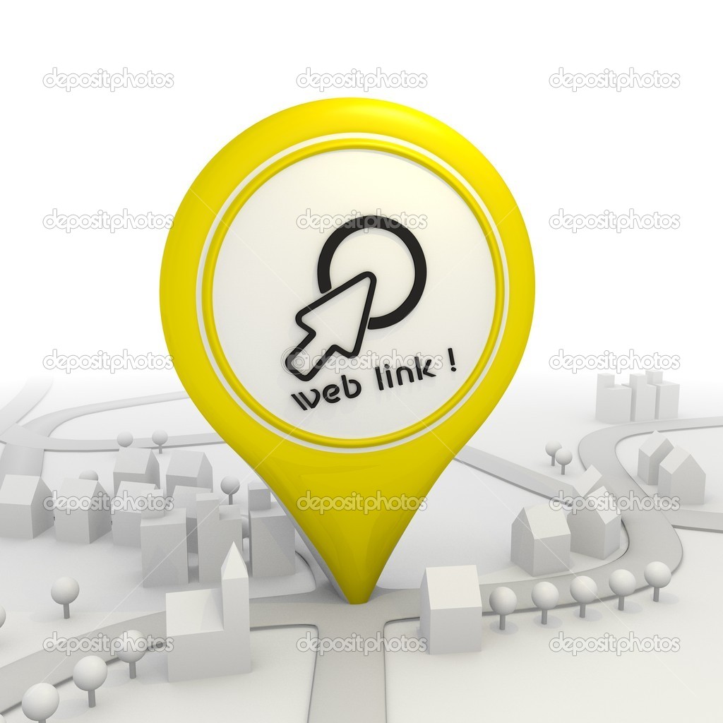3d weblink pictorgram inside a yellow map pointer