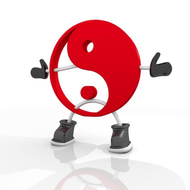 Beyaz arka plan üzerinde izole kırmızı ying yang 3d karakter