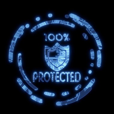 Işıklı mavi yüzde 100 güvenli korumalı simgesi