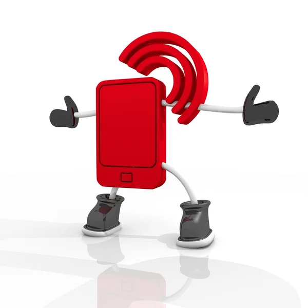 Red w-lan smart phone character isolated on white background — Stock Photo, Image