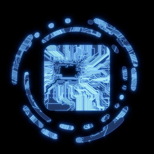 Светящийся синий компьютерный прямоугольник на чипе компьютера — стоковое фото