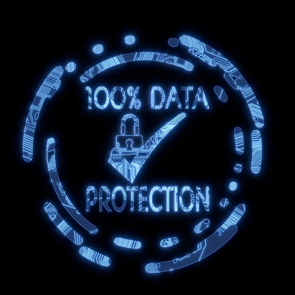 Illuminated blue data protection symbol on a computer chip — Stock Photo, Image