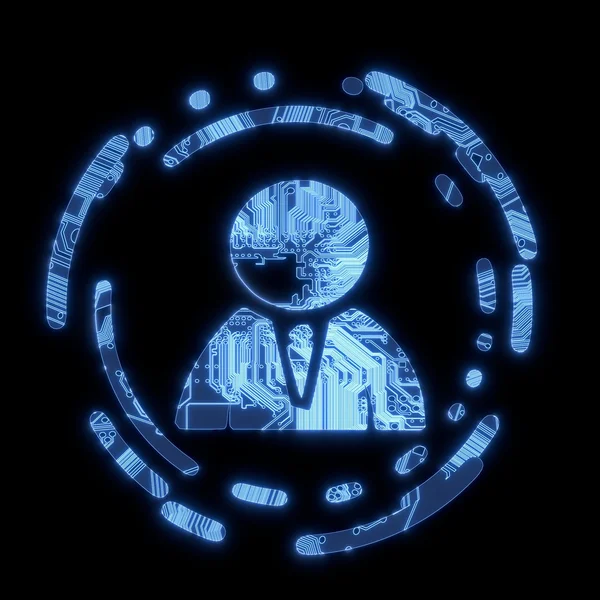 Oświetlony pochodni niebieski biznes człowiek symbol na komputer chip — Zdjęcie stockowe