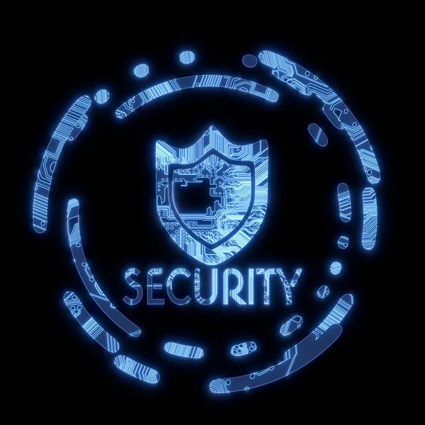 Symbol podświetlany niebieski elektronicznych zabezpieczeń na komputer chip Zdjęcie Stockowe