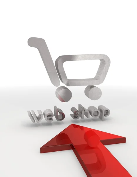 Kırmızı ok ile izole web dükkan simgesi — Stok fotoğraf